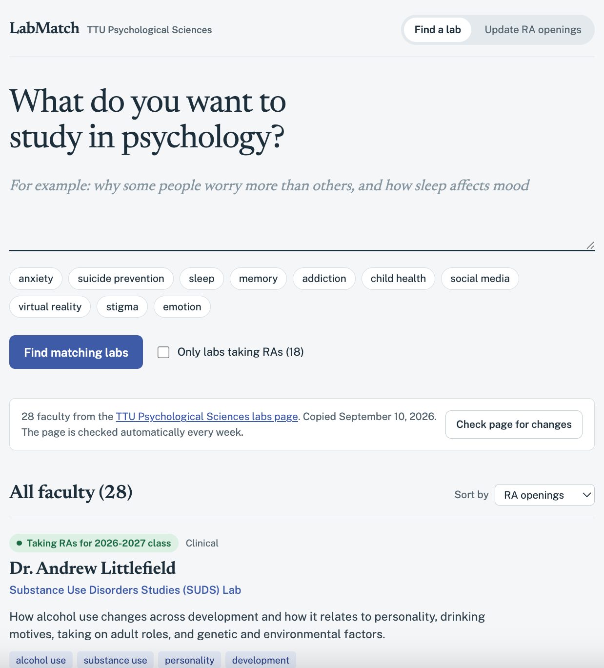 LabMatch search page