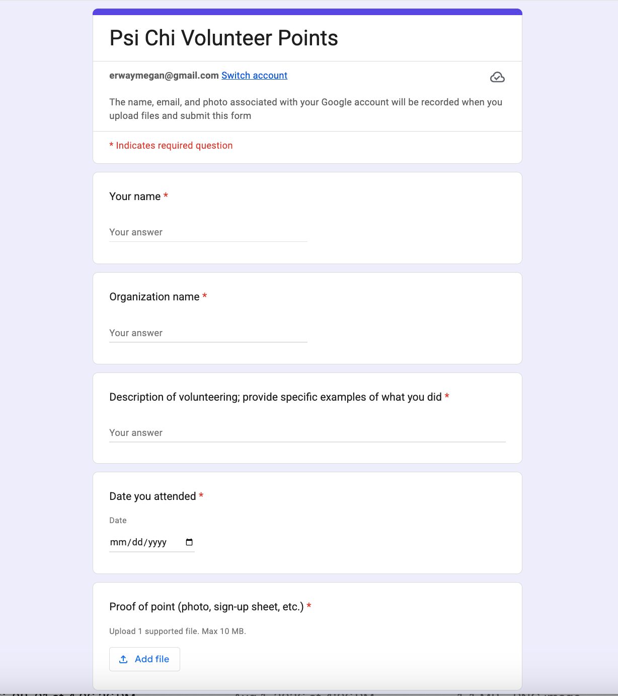 Psi Chi volunteer points submission form