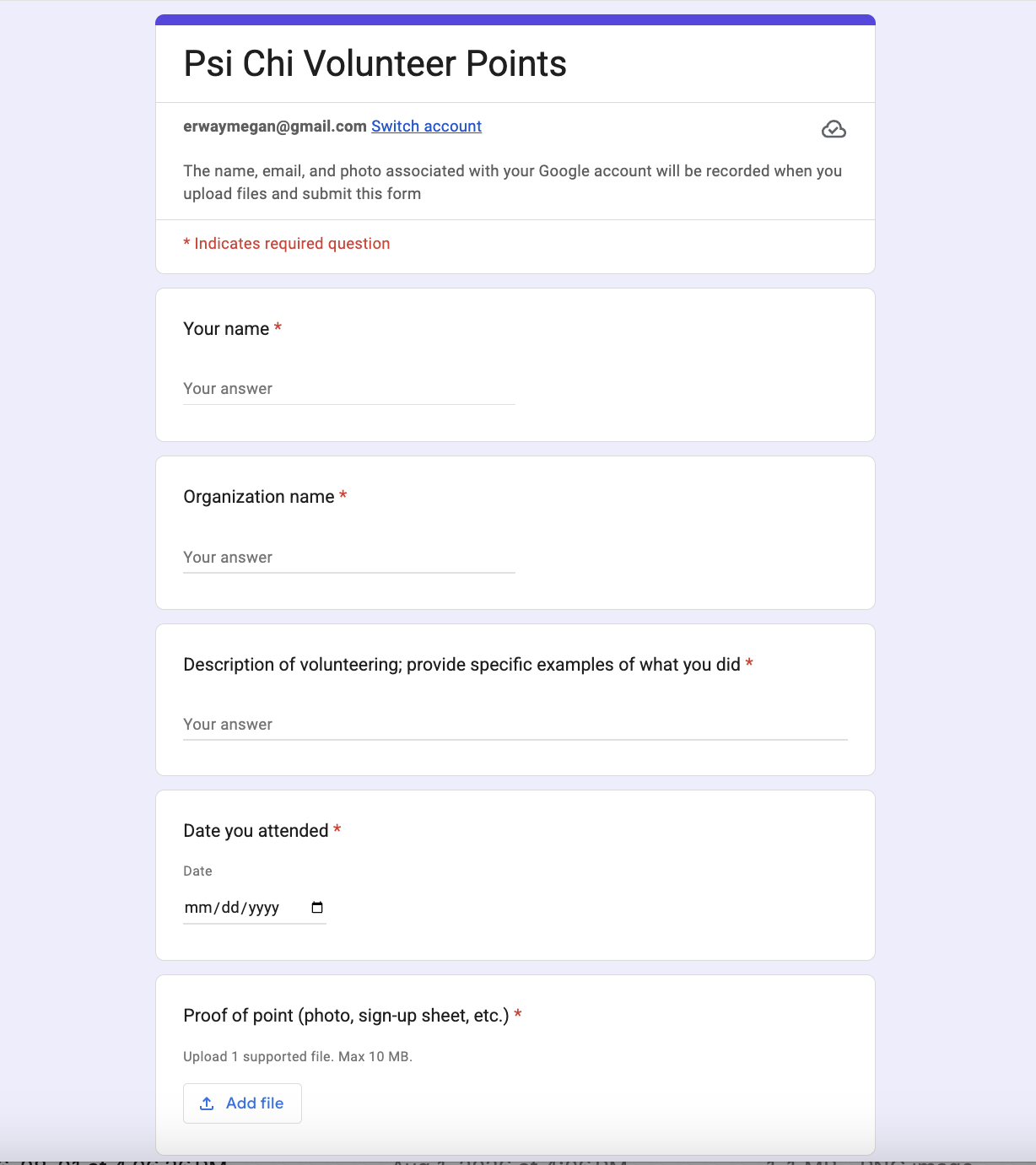 Psi Chi volunteer points submission form